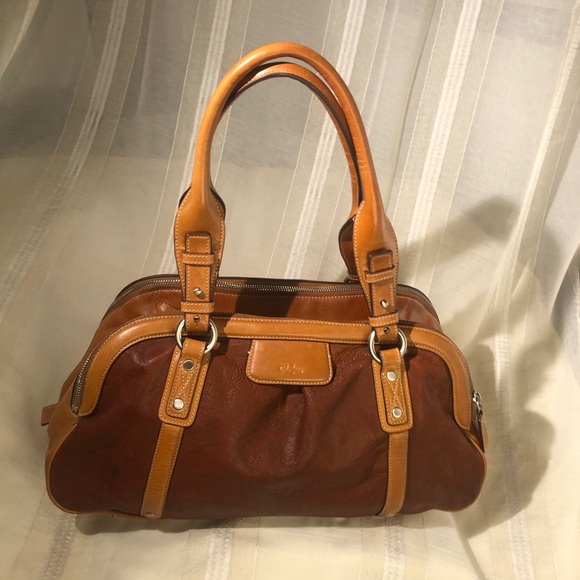 Cole Haan triple compartment cognac leather bag. Canvas inside - Picture 4 of 15